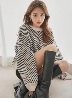 【即購入OK!!】ヘリンボーンビッグニットトップス