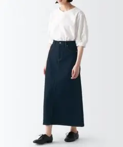 無印良品 ストレッチデニム Aラインロングスカート XL ダークネイビー