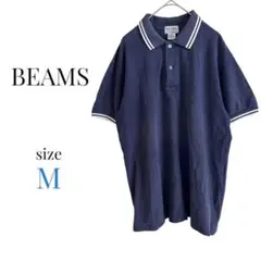 ビームス【M】半袖 ポロシャツ ホワイトライン ネイビー ヴィンテージ シンプルのサムネイル