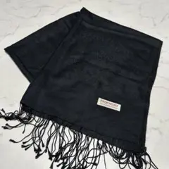 美品　カシミヤ混マフラー　ストール　ペイズリー柄切り替え　ブラック　黒