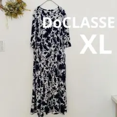 ドゥクラッセ カットソー ロングワンピース 花柄ストレッチ ウエスト紐ありXL