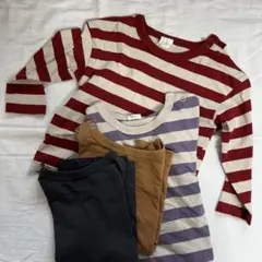 H&M 赤とクリームのストライプ 長袖Tシャツ 80cm4枚セット
