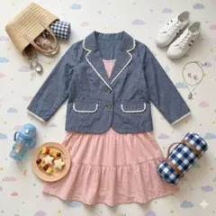 【極美品】ピクニック　入園式　入学式　女の子　レース　紺色　M 　キッズのサムネイル