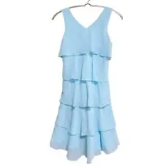 GEORGE 水色 フリル Vネックドレス 発表会 フォーマルドレス 裏地付き