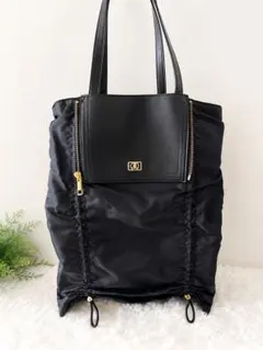 LANVIN en Bleuブラック ナイロン トートバッグ ギャザーデザインのサムネイル