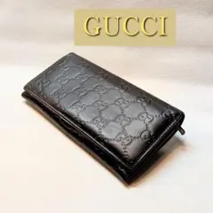 美品 GUCCI グッチ GG シマ レザー 長財布 ブラック 箱付き 刻印あり