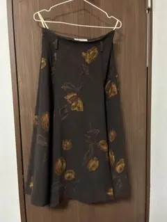 ロングスカート ブラウン 花柄 レトロ 昭和