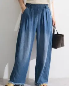 INGNI イング ハイウエスト ワイドデニムパンツ M カットオフ フリンジのサムネイル