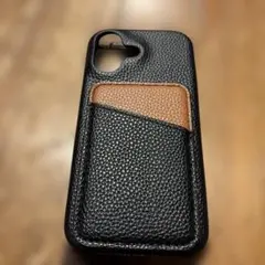 カードポケット付き iPhone用ケース ブラック×ブラウン