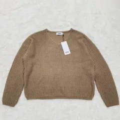 新品タグ付き　アズール　AZUL ブラウン　Vネックニット　長袖　【L】