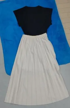 ホワイト プリーツロングスカート+カットソー