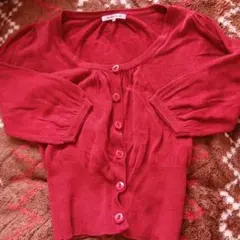 COLZA 赤 五分袖 カーディガン