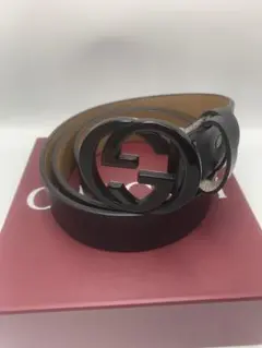 美品】グッチ　GUCCI ダブルGロゴ ブラックレザーベルト　メンズ
