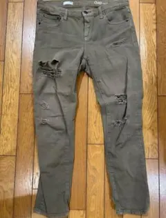 古着Gap デニム 28R オリーブグリーン ダメージ加工