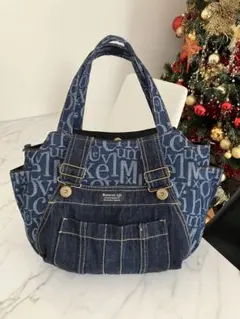 966 大きめ英字デニムリメイクバック　オーバーオールデニム　ハンドメイド