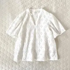 美品✨Loro Piana 半袖カットソー レース刺繍 ホワイト XS コットン 