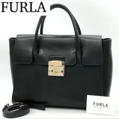 【極美品】FURLA メトロポリス サッチェル ハンドバッグ ブラック
