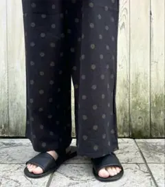 【新品未使用】サマンサモスモスSM2柄アソートイージーパンツ黒地×茶ドットリネン