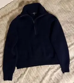 ユニセックスネイビー ハイネックニットセーター