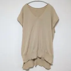 ミッシェルクラン 美品 Vネック フレンチスリーブ ニット ベージュ 38 Mのサムネイル