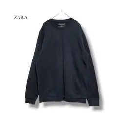 ZARA ザラ ニットスウェット トレーナー メンズM ネイビー 綿混