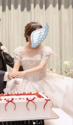 ビジューウェディングドレス ベール付き　パニエ付き　韓国風　チュール　レース