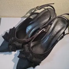新品未使用✩フリンジ付きブラックハイヒール Sサイズのサムネイル