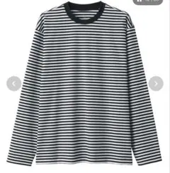 無印良品 天竺編み クルーネック 長袖Tシャツ XL 黒ボーダー