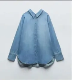 ZARA デニムブルー 長袖シャツ Vネック襟