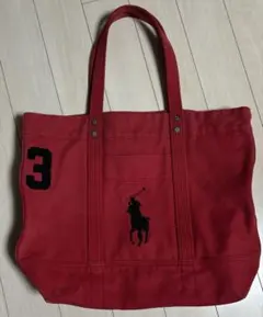 ポロ　ラルフローレン　ロゴ刺繍トートバッグ　レッド