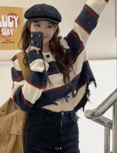 SHEIN ボーダー クロップドセーター