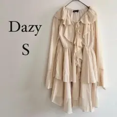 DAZY フリルミニワンピース S ベージュ ティアード シフォン 長袖 韓国風