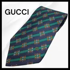 【美品】GUCCI グッチ ネクタイ 紺 ネイビー シルク ストライプ イタリア