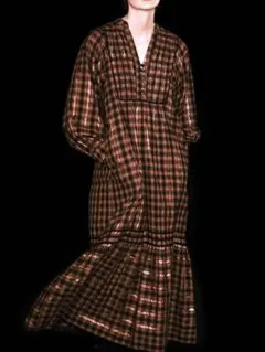 COTTON CHECK SHIRRING LONG DRESS サラマリカ