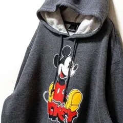ディズニーミッキーマウス ロゴ スウェットパーカー グレー 灰色 L 古着