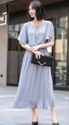 Fashion Letter スリット入レーススリーブ 結婚式ワンピースドレス