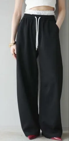 【新品】レースレイヤードスウェットパンツ/ブラック
