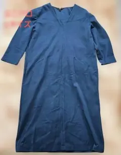 ユニクロ ネイビー Vネック 七分袖 ドレープワンピース L レーヨン