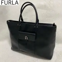現行　FURLA フルラ　トートバッグ　ブリーフケース　レザー　黒