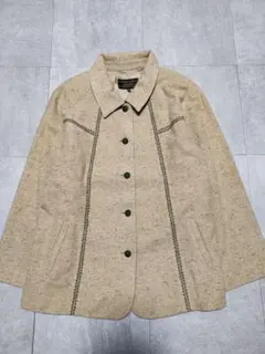 ベージュ ウール混紡 テーラードジャケット