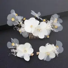 ウェディングお花白かすみ草ヘッドドレス髪飾り結婚式ブライダル新品ヘアアクセサリg
