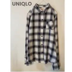 UNIQLOユニクロ L ヴィンテージ調チェックシャツ モノトーン