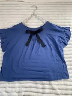 ViS ブルー バックリボン付きフリル袖 半袖Tシャツのサムネイル