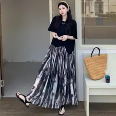 【新品】大きいサイズ4L夏服ゆったり半袖 切替ロングワンピース楽ちん体型カバー@