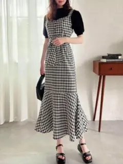 GRL リボンベルト付きギンガムチェック柄マーメイドジャンパースカート