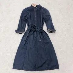 バーバリーロンドン　デニムシャツワンピース　ピンタック　ノバチェック