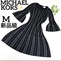 新品級✨ ラメ マイケルコース ニット ワンピース フレア 黒 M ゴールド
