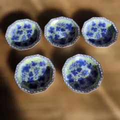 青と緑のぶどう模様八角形皿4枚セット