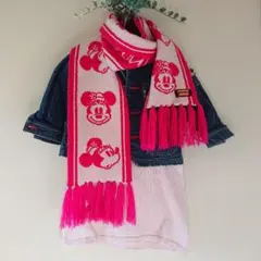子供用 ミニーちゃんマフラー ピンク フリンジ ディズニー レトロ柄 反転模様
