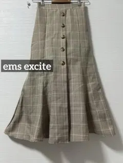 k0575 ems excite チェック柄マーメイドスカート　ベージュ